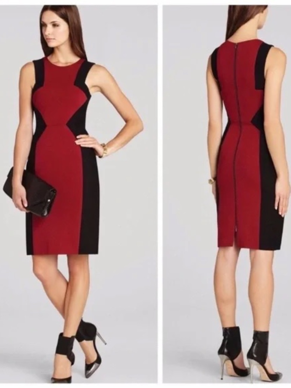 Black & Merlot Colorblock Sheath Dress – Size 2 BCBGMAXAZRIA
